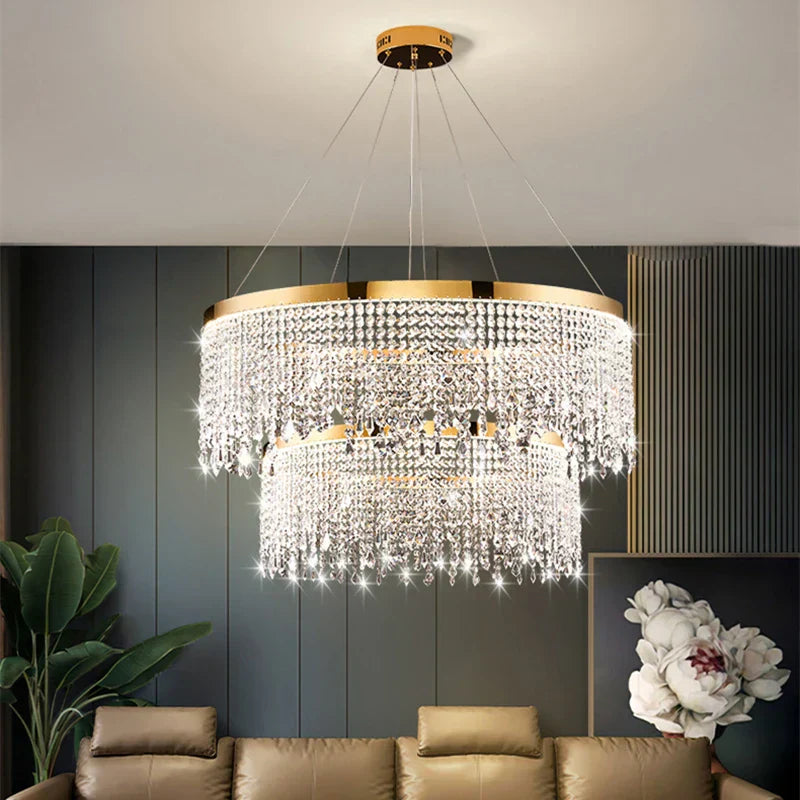 DecorBites™ Crystal Waterfall Chandelier for Foyer Dining Room Hotel Home Decor