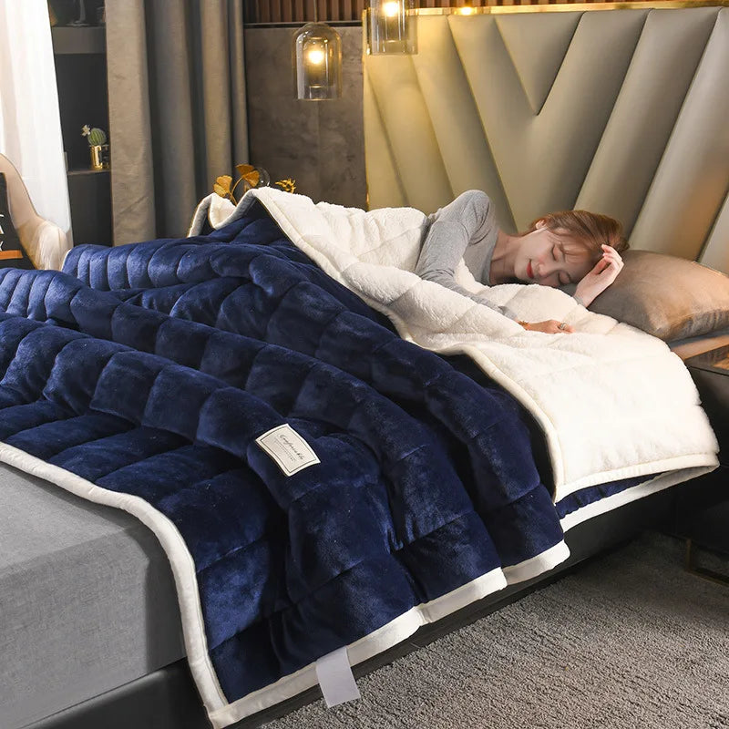 DecorBites™ Cozy Coral Fleece 3-Layer Bed Blanket for Autumn & Winter Warmth