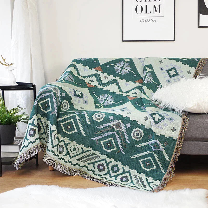 DecorBites™ Geo Ethnic Throw Blanket - Double-Sided Boho Sofa Cover & Travel Carpet