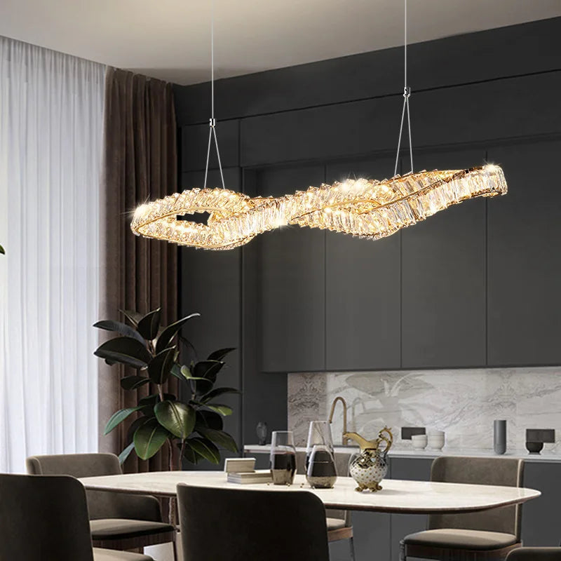DecorBites™ Gold Metal Crystal Pendant Light Luxury Dimmable LED Hanging Lamp