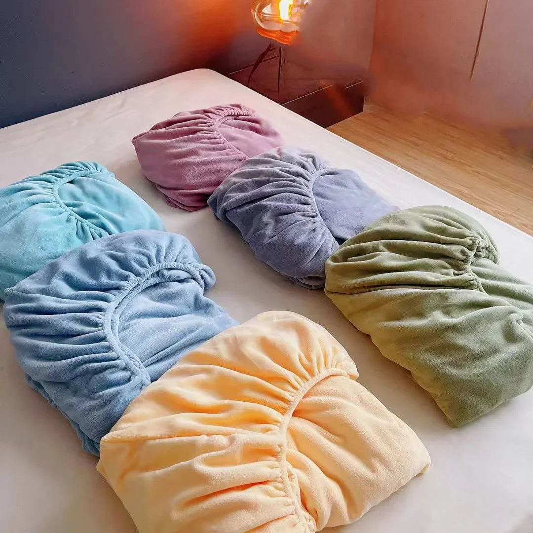 DecorBites™ Cozy Flannel Queen Bed Sheet | Soft Fitted Coral Fleece Mattress Cover | Plush Winter Bedsheet