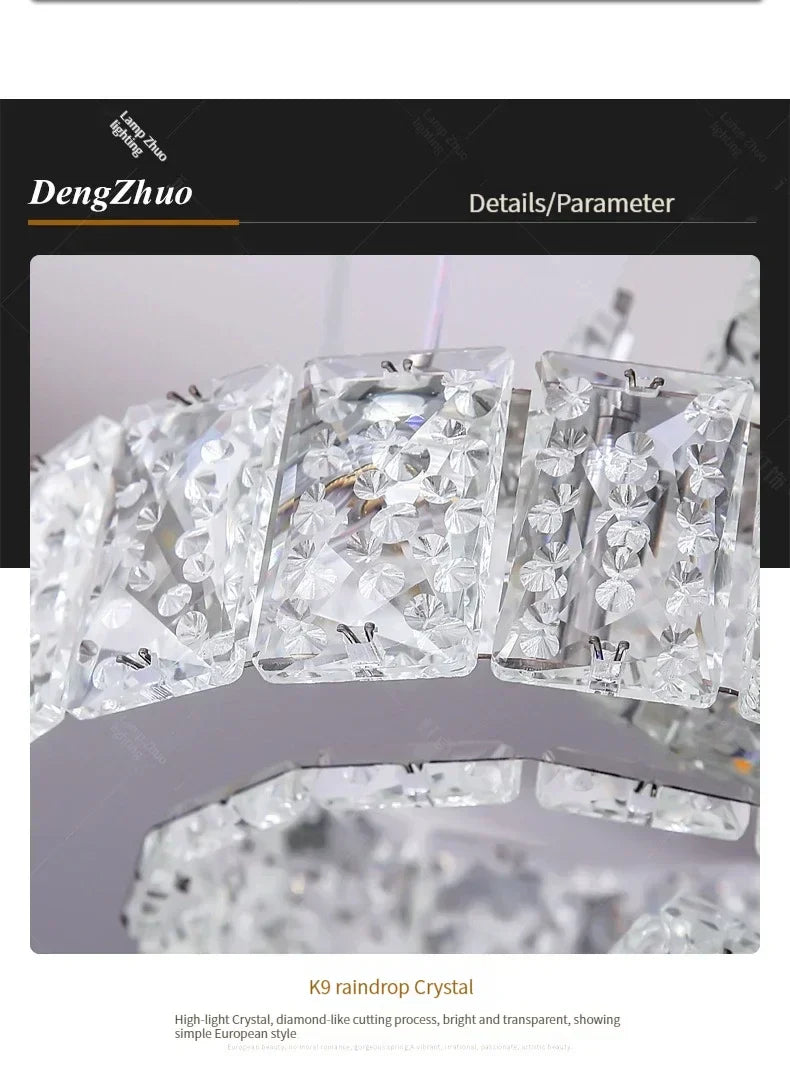 DecorBites™ Crystal LED Circle Rings Chandelier for Bedroom, Villa, Stair - Luxury Pendant Light