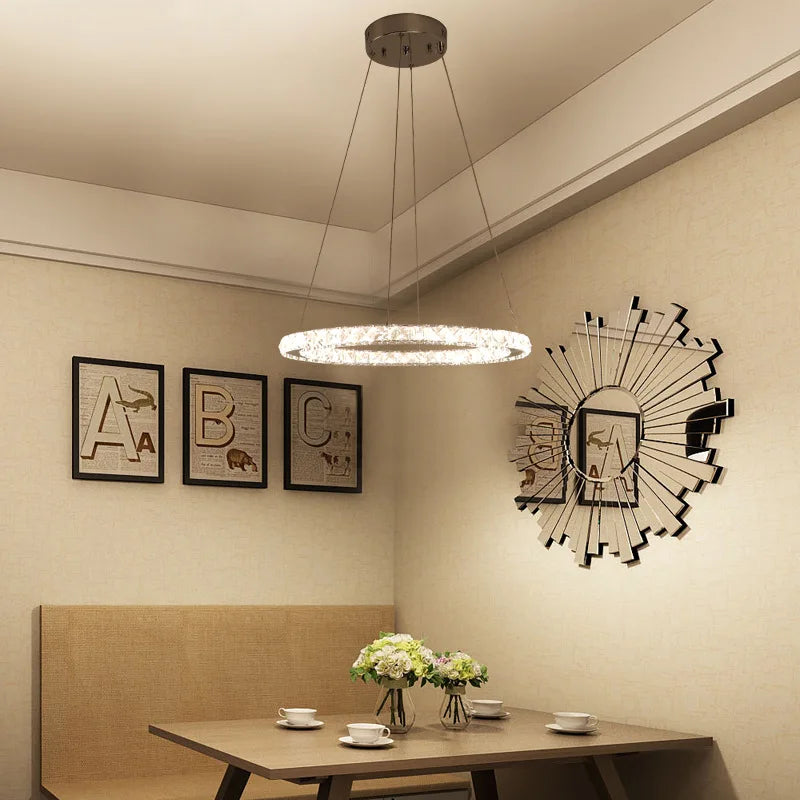 DecorBites™ Gold Gloss LED Crystal Ring Chandelier for Modern Luxury Living Room