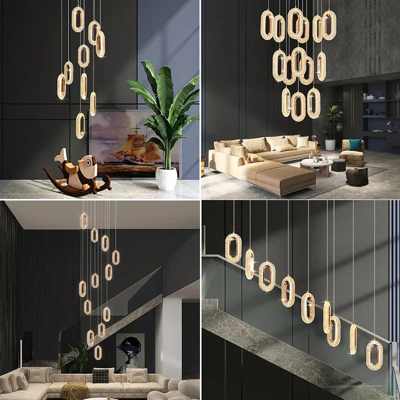 DecorBites™ Gold LED Chandelier for Living Dining Stairwell Hallway, Modern Alloy+Acrylic Hanging Fixture