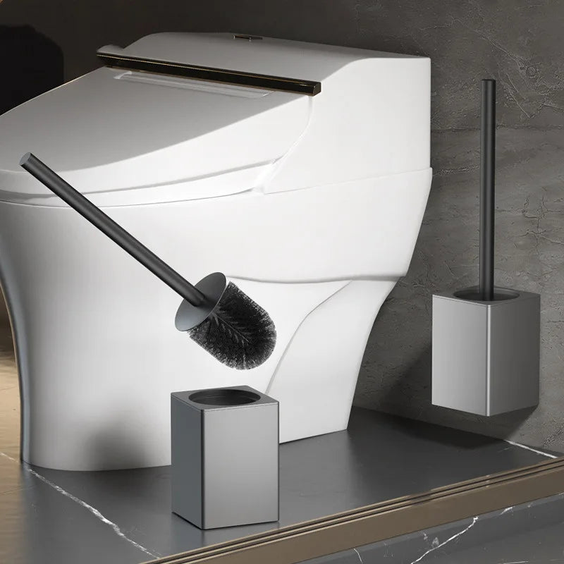 DecorBites™ Black Aluminum Toilet Brush Holder Set with Scrub Brush
