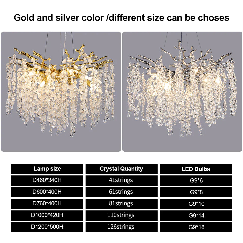 DecorBites™ Crystal Branch Chandelier: Elegant LED Ceiling Light for Living/Dining Room & Foyer