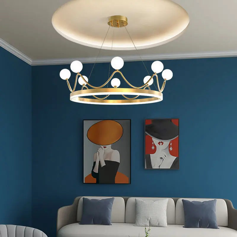 DecorBites™ Glass Crown Chandelier Pendant Light for Bedroom Ceiling, Modern Suspension Lamp