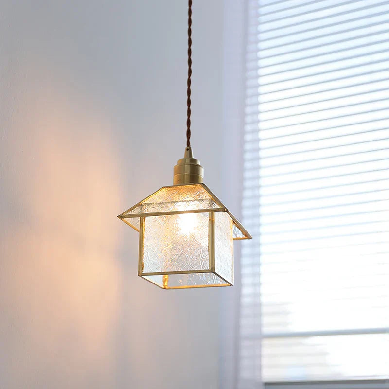DecorBites™ Cube Glass LED Pendant Light: Modern Copper Hanging Lamp for Bedroom, Restaurant, Hallway