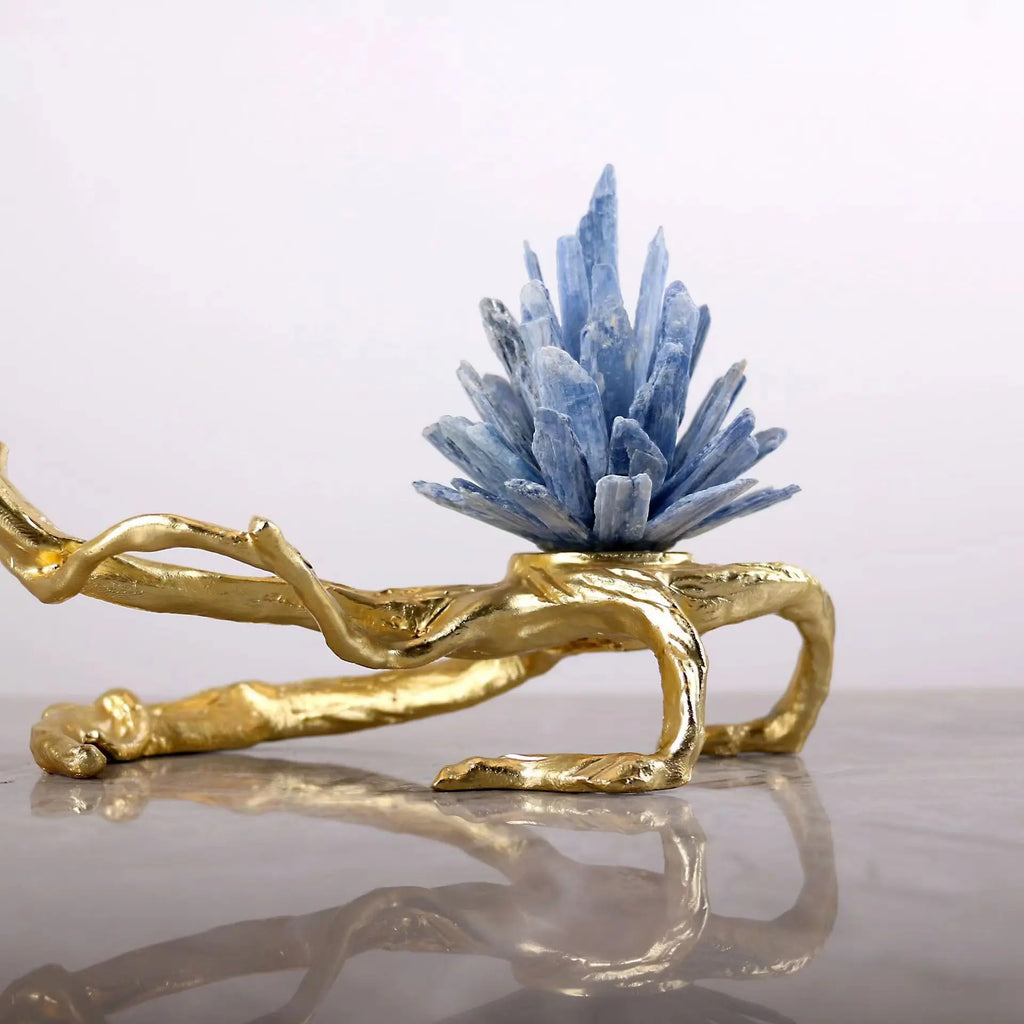 DecorBites™ Crystal Stone Golden Bird Metal Tree Sculpture Room Decoration