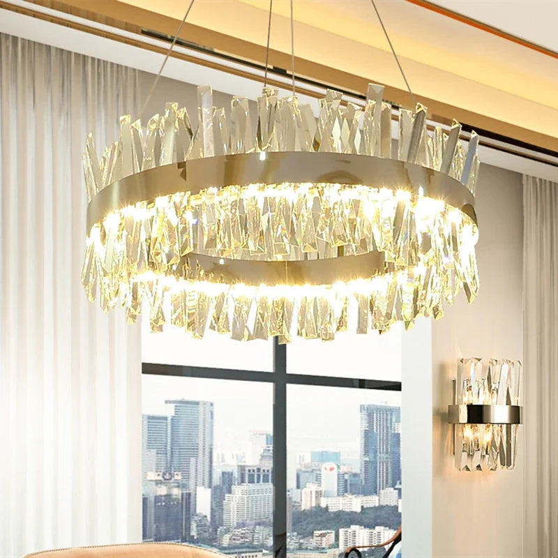 DecorBites™ Crystal LED Chrome Pendant Chandelier for Kitchen Dining Living Room