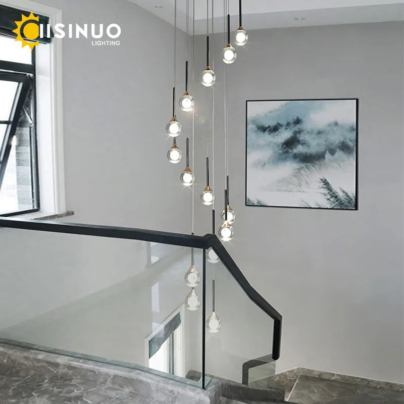 DecorBites™ Gold Crystal Raindrop Chandelier for Staircase Foyer