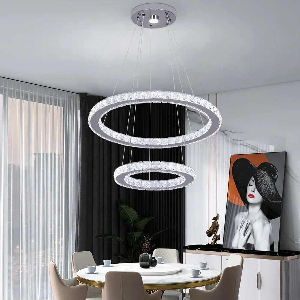 DecorBites™ Crystal LED Pendant Chandelier, Modern Nordic Ceiling Lamp for Living and Dining Room