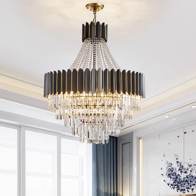 DecorBites™ Crystal LED Chandelier Black Gold Finish for Dinning Room