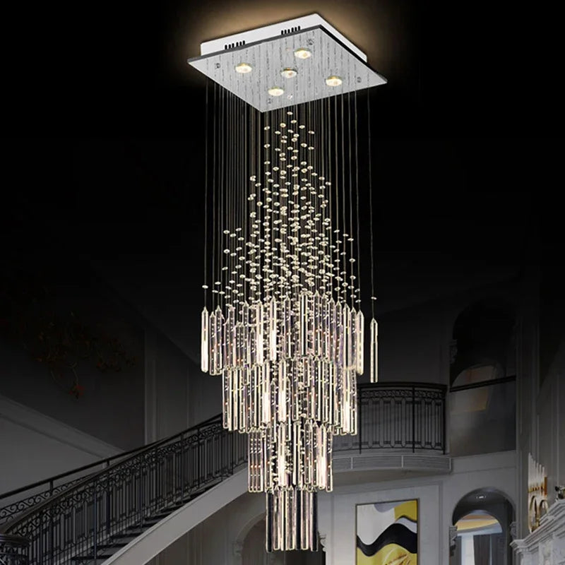 DecorBites™ Crystal Column Chandelier: Modern Living Room Lighting