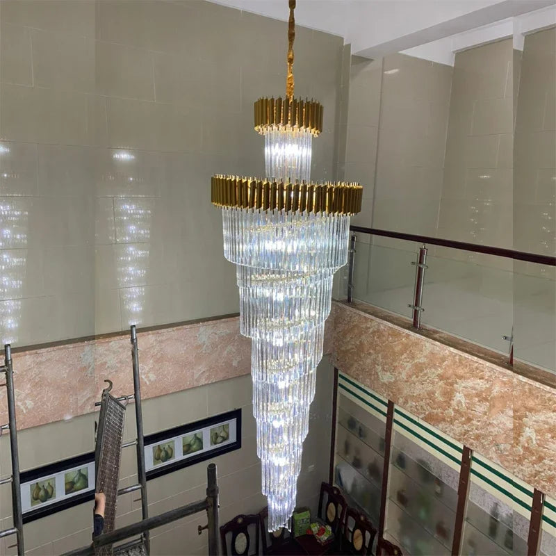 DecorBites™ Crystal LED Chandeliers: Luxury Multi-layer Staircase Lighting, Black Stainless Steel