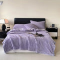 DecorBites™ Cozy Coral Fleece Striped Solid Blanket for Winter Sofa Cover Queen King Sizes