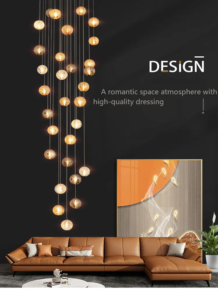 DecorBites™ Crystal Glass Spiral Ceiling Chandelier for Modern Living Room & Kitchen Decor
