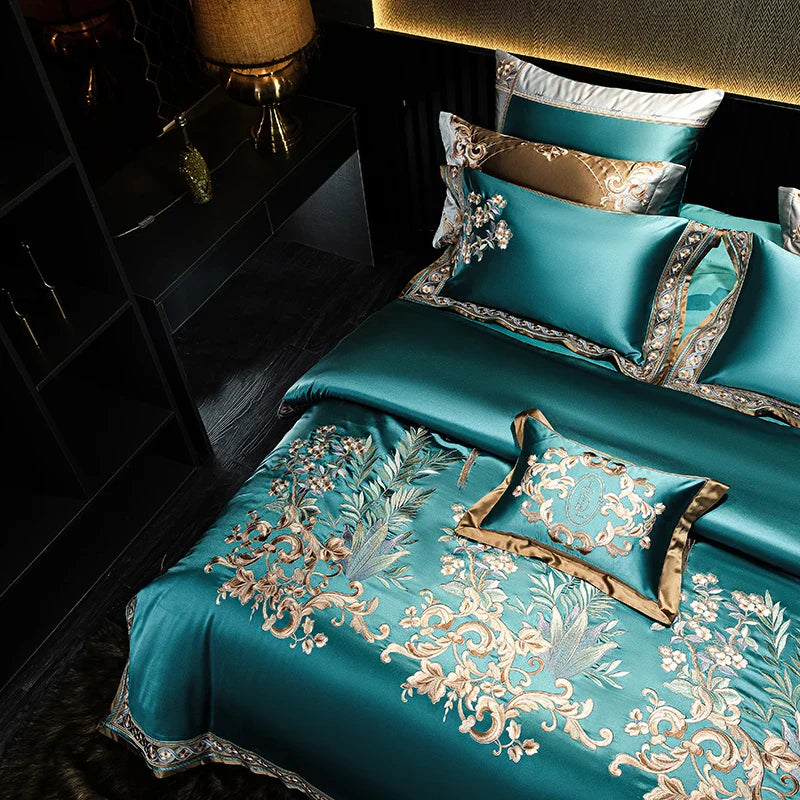 DecorBites™ Luxe Brocade Embroidered Cotton Bedding Set - Vintage European Aristocratic Style