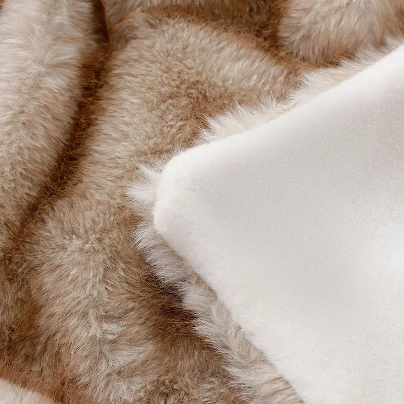 DecorBites™ Luxe Faux Fox Plush Blanket: Thick, Warm, Soft Sofa Cover - High-Quality Solid Color