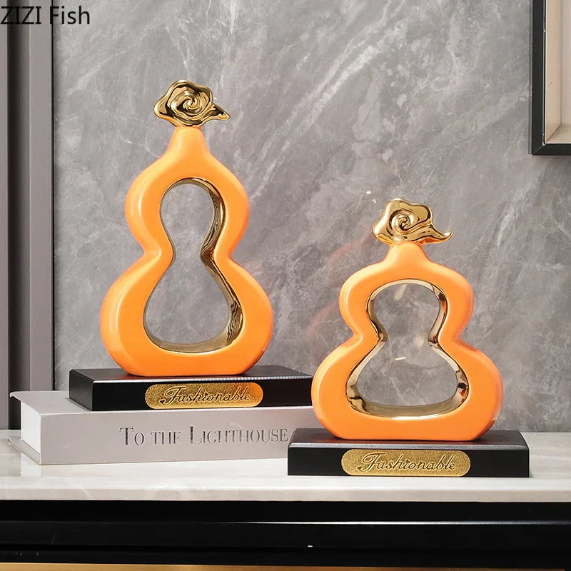 DecorBites™ Gold Gourd Ceramic Sculpture Desk Decor Porcelain Crafts Room Ornaments