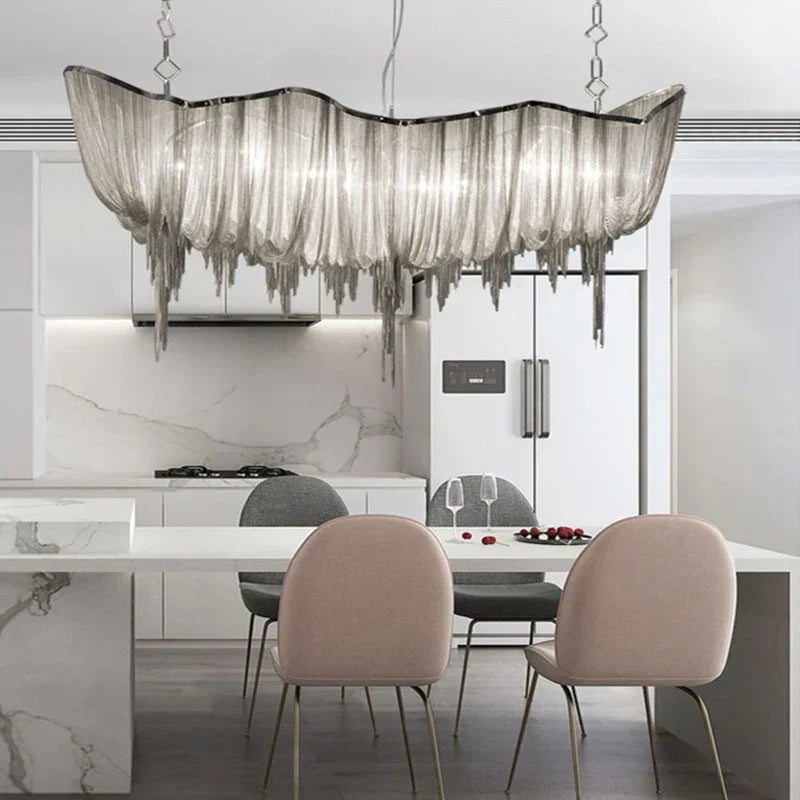 DecorBites™ Gold Tassel Chain Chandelier LED Hanging Lamp Lustres for Dining Room