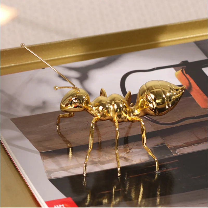 DecorBites™ Golden Ant Metal Sculpture Figurine Home Decor Insect Ornament