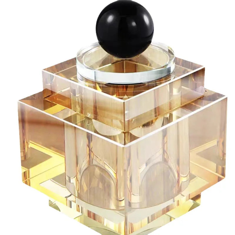 DecorBites™ Geometric Crystal Storage Jar: Clear Cubic Square Container for Home Decoration