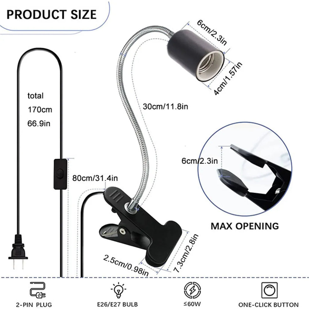 DecorBites™ Adjustable Gooseneck Clip Lamp Holder for Home Office Bedside