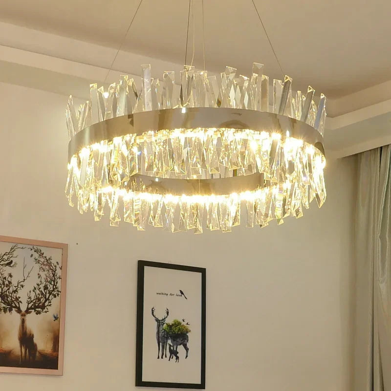 DecorBites™ Crystal LED Chrome Pendant Chandelier for Kitchen Dining Living Room