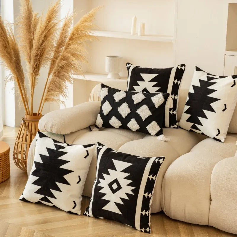 DecorBites™ Geometric Embroidered Cushion Cover - Elegant Home Sofa Decoration
