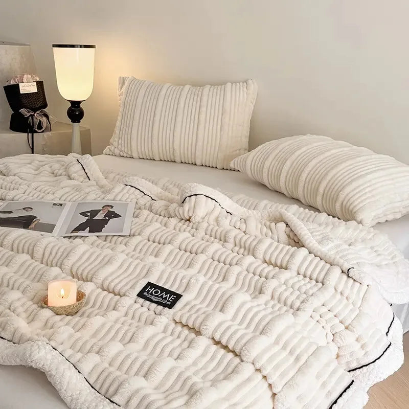 DecorBites™ Cozy Faux Rabbit Plush Blanket for Autumn/Winter - Soft Milk Velvet Nap Blanket