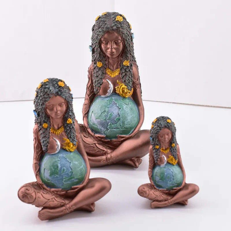 DecorBites™ Gaia Mother Earth Lotus Yoga Pose Resin Figurine Decor for Home Nature Sculpture
