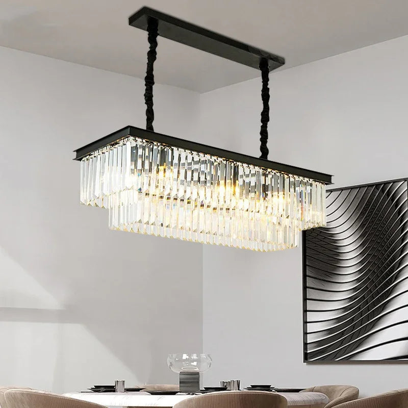 DecorBites™ Gold Black Metal LED Chandelier with K9 Crystal - Retro Square Chain Pendant Lighting