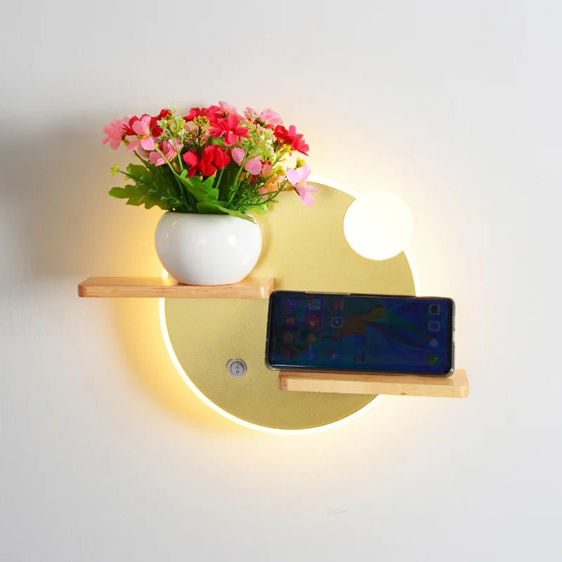 DecorBites™ LED Bedside Shelf Wall Lamp with USB Charger - Modern Minimalist Bedroom Reading Light