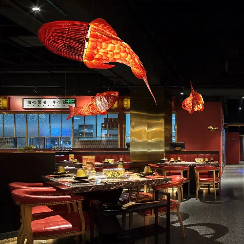 DecorBites™ Bamboo Fish Pendant Light: Chinese Style Chandelier for Modern Living Room Decor