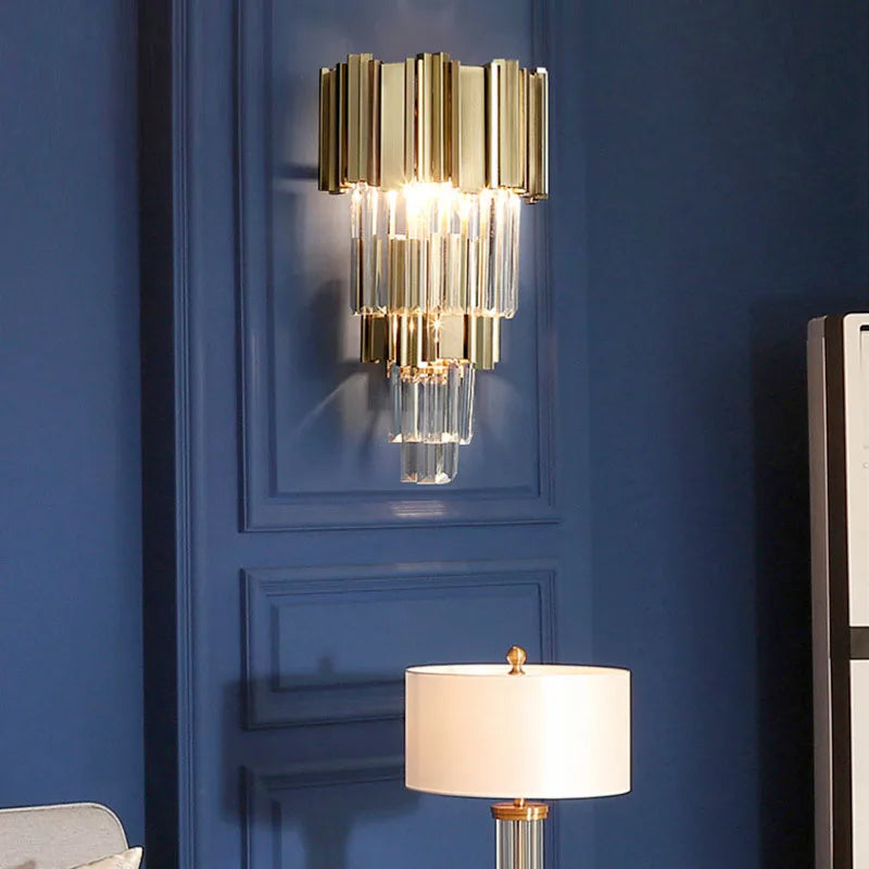 DecorBites™ Gold Crystal Wall Lamp with LED Light for Home Lighting