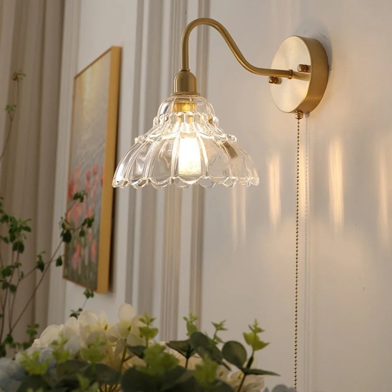 DecorBites™ Brass LED Wall Lights Pull Chain Switch Clear Glass Modern Vanity Mirror Light