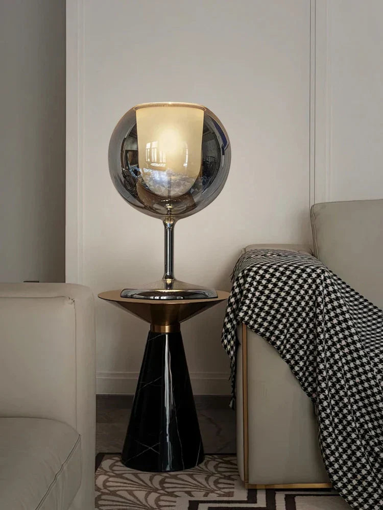 DecorBites™ Gold Chrome Glass Table Decor Lamp for Luxury Living Room, Villa, Store, Cafe