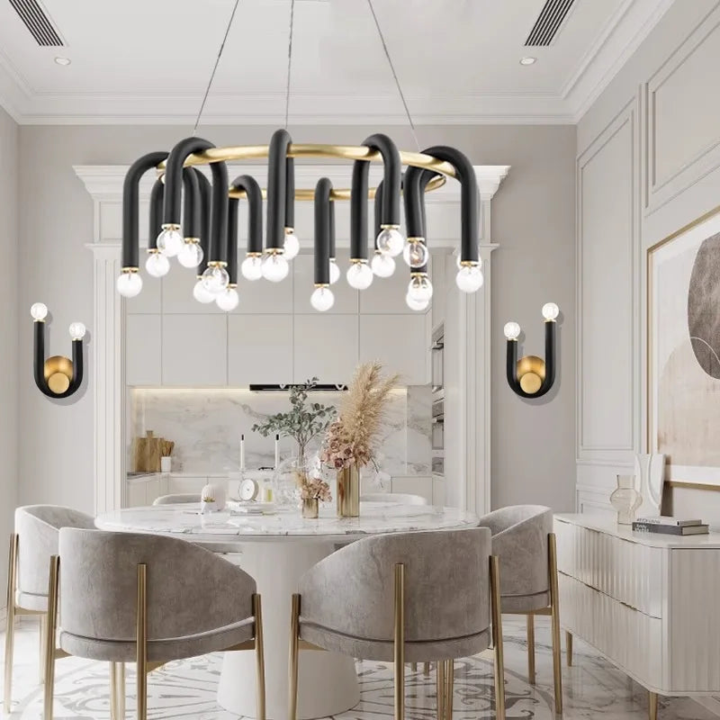 DecorBites™ Black Aluminum Tube Dimmable LED Chandelier with U-Shaped Design