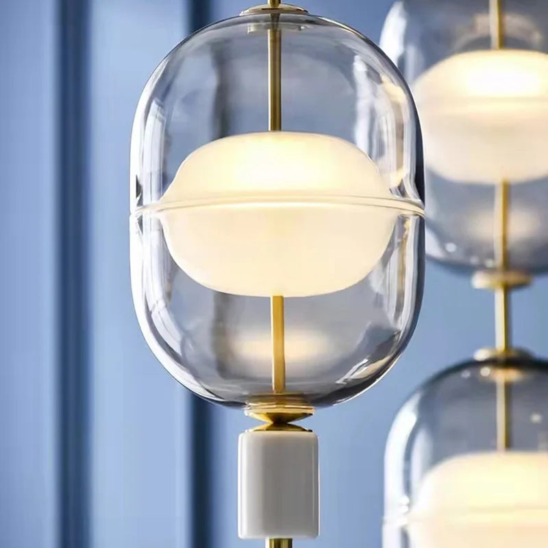 DecorBites™ Clear Gray Amber Glass Pendant Light with Marble Gold Metal Finish
