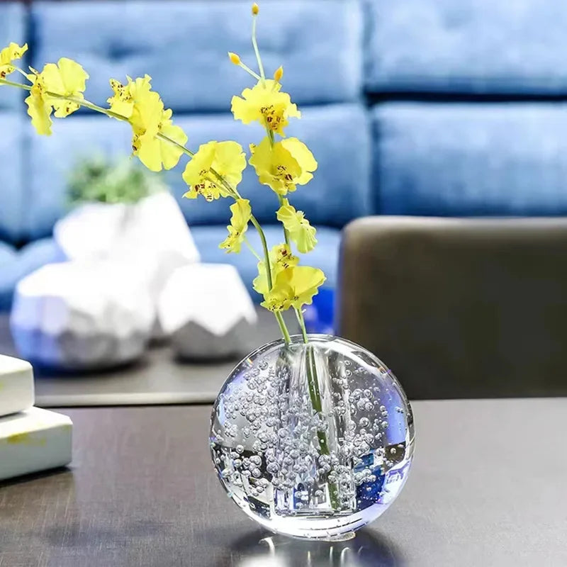 DecorBites™ Crystal Bubble Ball Vase with Artificial Flowers for Desk Decoration