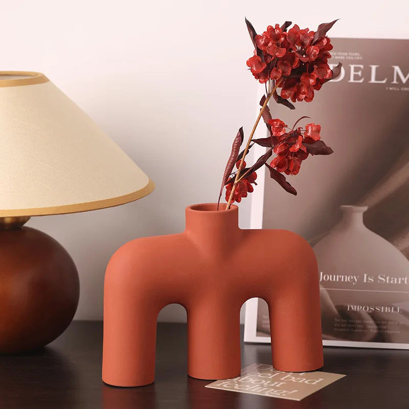 DecorBites™ Geometric Ceramic Vase: Hollowed-out Letters Flower Arrangement Home Decor