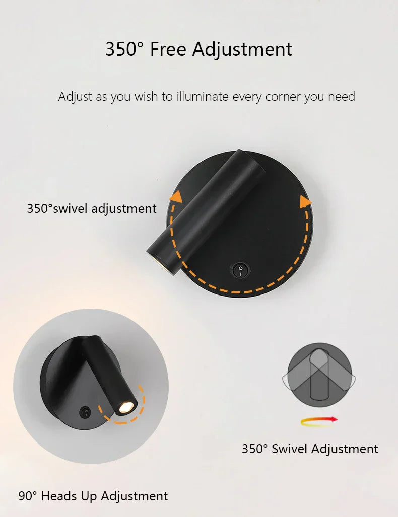DecorBites™ Adjustable LED Wall Reading Lamp 3W Spotlight for Bedroom and Hotel