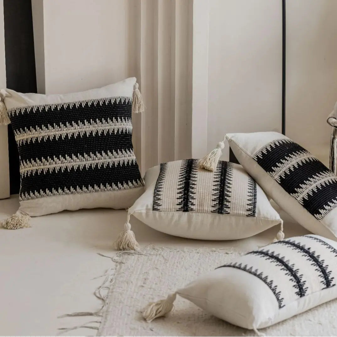 DecorBites™ Jacquard Crochet Pillow Covers with Tassels - 60X60 Large Size Decorative Home Pillows