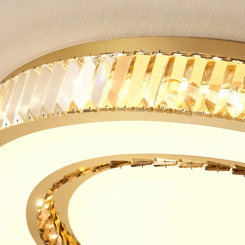 DecorBites™ Gold Crystal Ceiling Lamp Double Layer Modern Chandelier Led Glossy Bedroom Decor