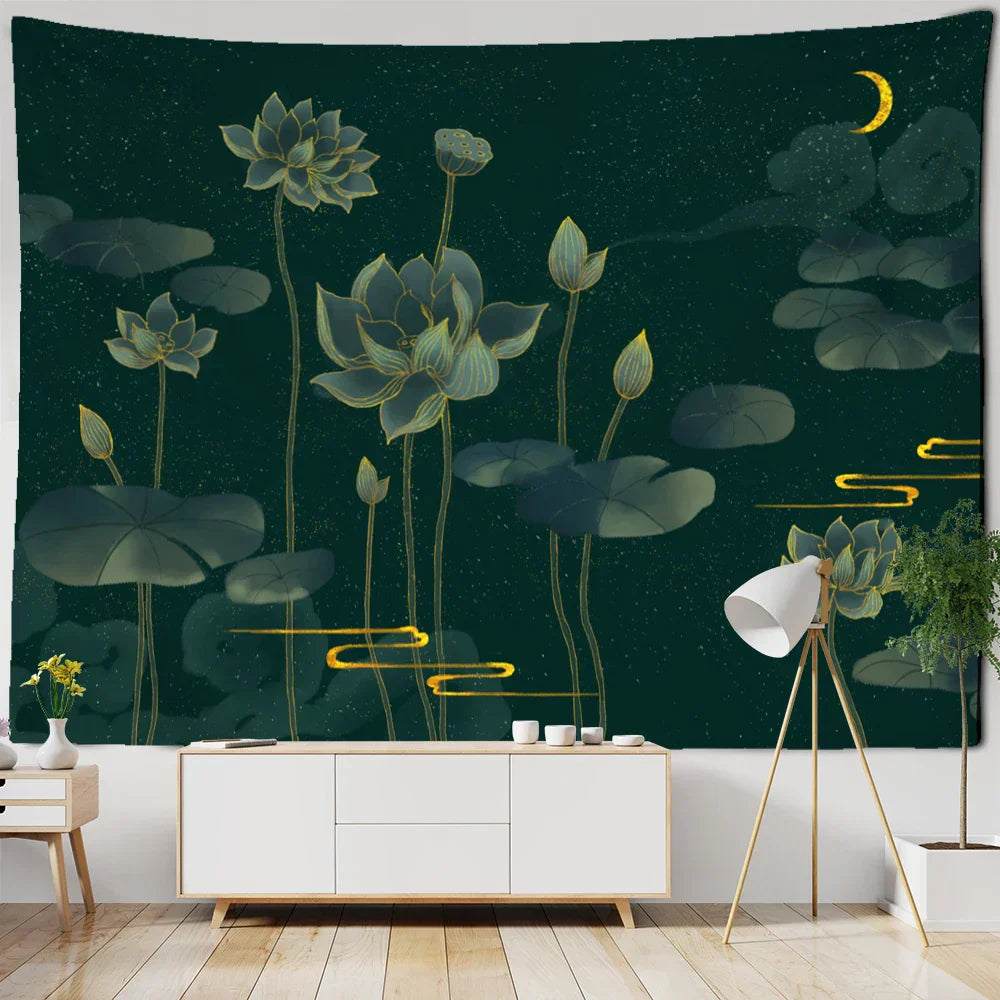 DecorBites™ Koi Lotus Ink Tapestry Wall Hanging - Bohemian Aesthetics Home Decor