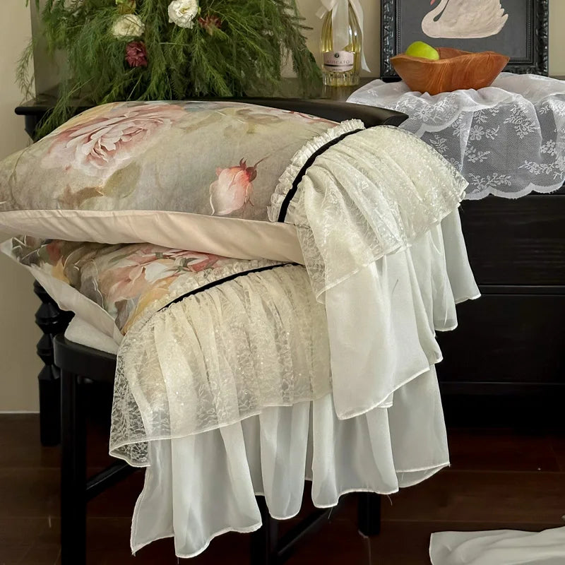 DecorBites™ Double Lace Ruffles Egyptian Cotton Thickened Bedding Set - Duvet Covers, Sheet, Pillowcases