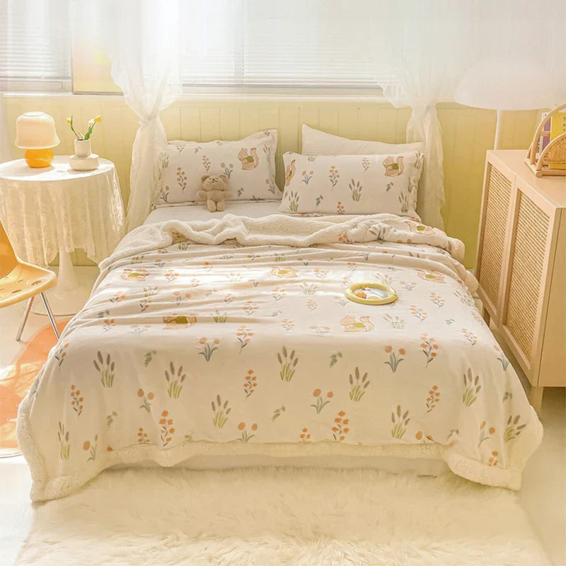 DecorBites™ Cozy Milk Velvet Cartoon Blanket for Single Bed, Student Dorm: Spring & Autumn Blanket