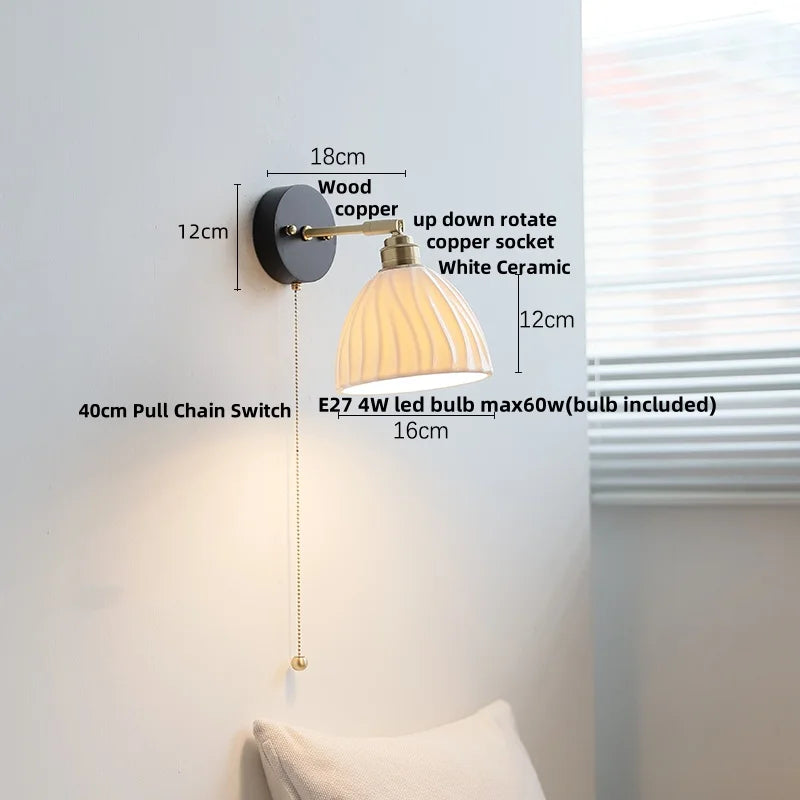 DecorBites™ Copper LED Wall Lights Pull Chain Switch Modern Bedside Lamp