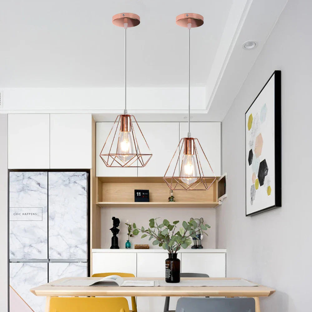 DecorBites™ Industrial Metal Cage Pendant Lamp for Home Lighting